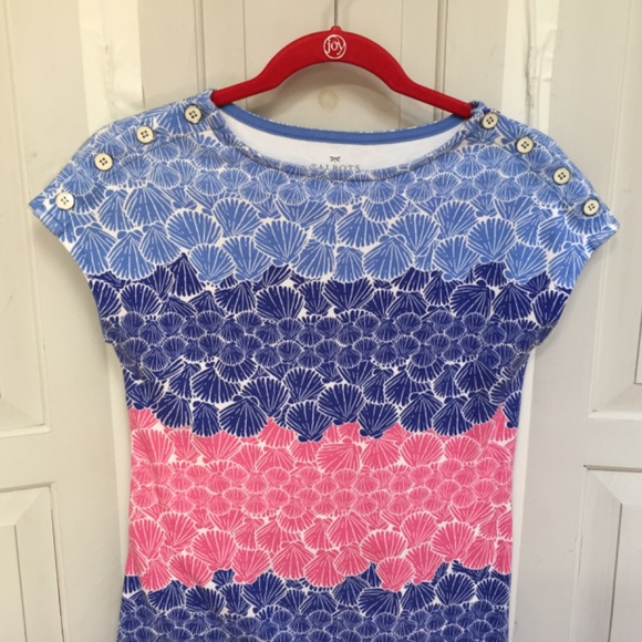 Talbots Blue and Pink Seashell Print Cotton Mini Dress - Picture 6 of 16
